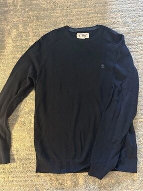 Original Penguin Munsingwear Mens Navy Crewneck Knit Sweater Size Large L Logo